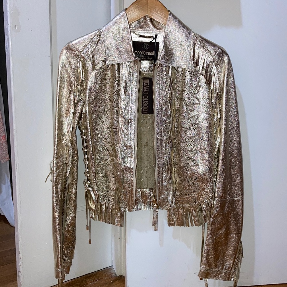 Metallic Gold Leather Jacket
